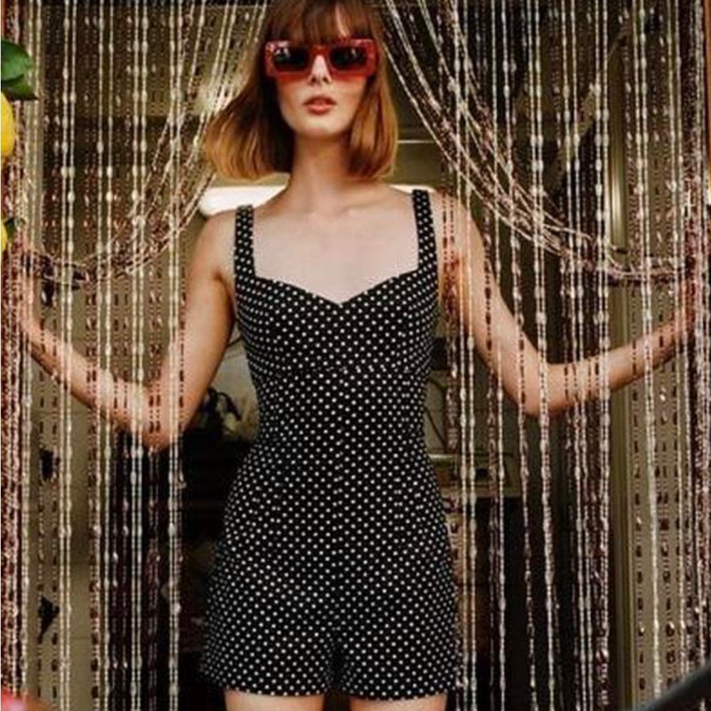 ZARA retro black/white polka dot romper size extra small
